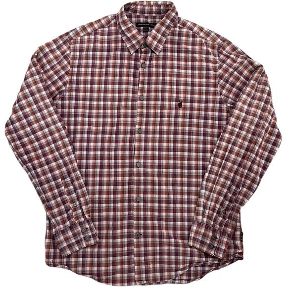 John Varvatos Burgundy Plaid Button Up Shirt - Picture 1 of 5